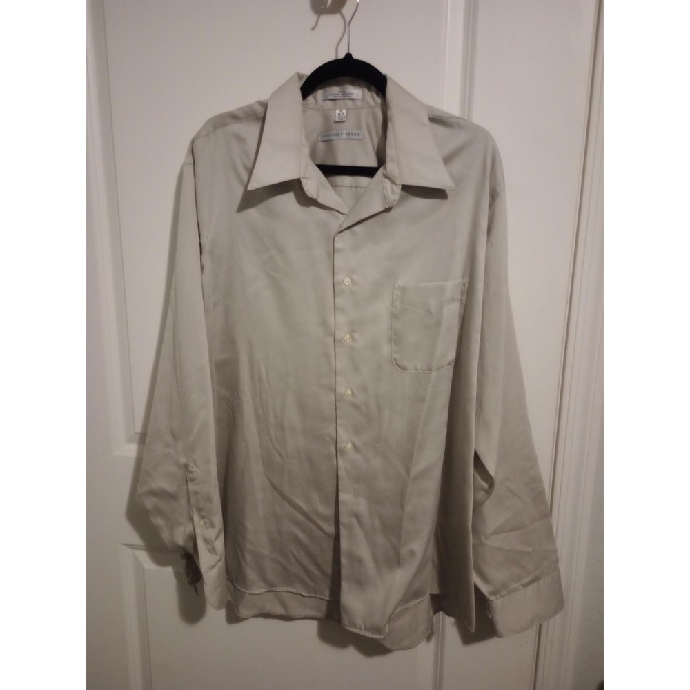 Geoffrey Beene Men’s Dress Shirt 18 36/37 Beige Sateen Wrinkle Free Long Sleeve
